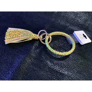 NWT Sunflower Print Wristlet Key Ring With‎ Tassel